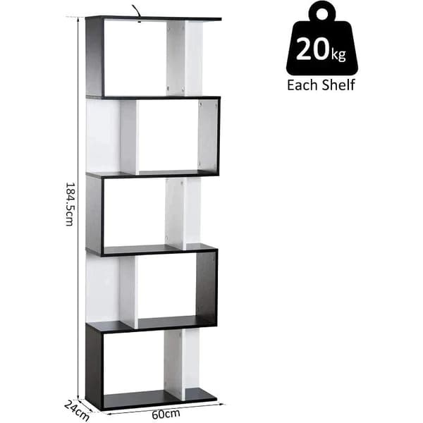 Rootz bogreol - 5-lags bogreol - S-formet reol - reol - sort