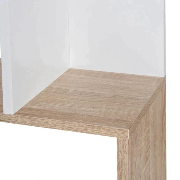 Rootz Bogreol - Fire-lags S-formet bogreol - Hvid & Eg Tone - 60W x 24D x 148H cm
