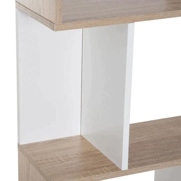 Rootz Bogreol - Fire-lags S-formet bogreol - Hvid & Eg Tone - 60W x 24D x 148H cm