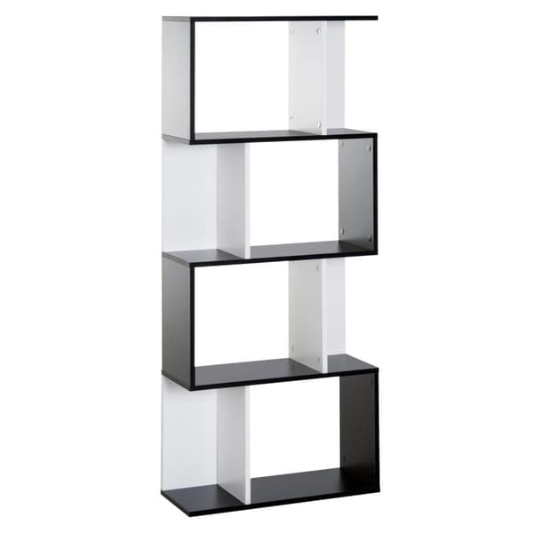 Rootz bogreol - S-formet bogreol - 4 etagers bogreol - reol - hylde - sort/hvid