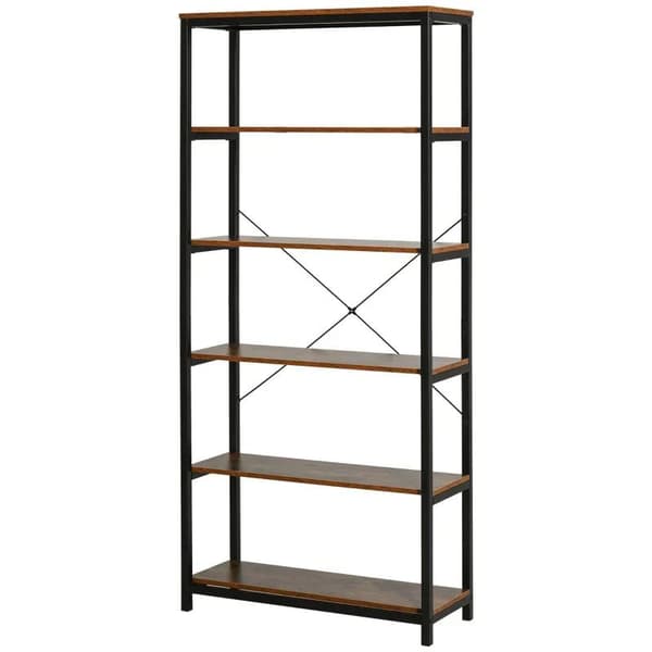 Rootz Boghylde - Reol - Opbevaringshylde - Udstillingsstativ - 6 Etager - Stuehylde - Brun - 80 x 30 x 180 cm