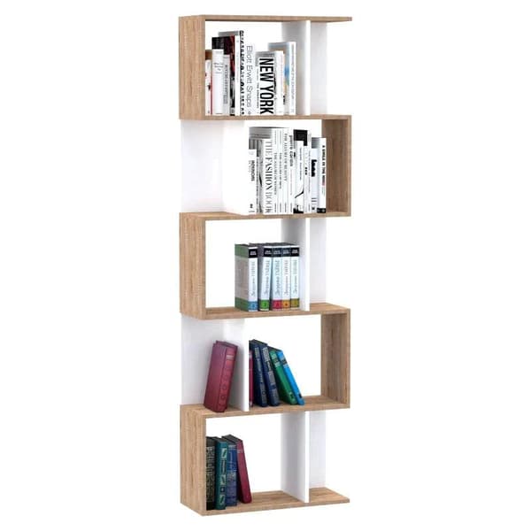 Rootz reol - S Shape reol - 5-lags - Brun/Hvid - 60 cm x 24 cm x 184,5 cm