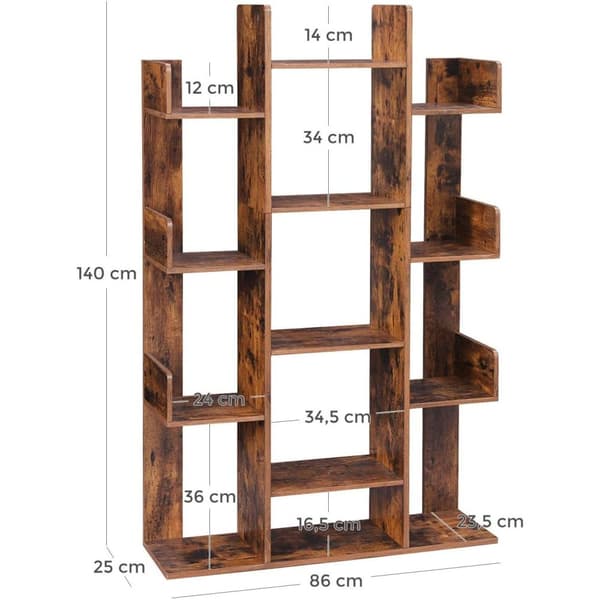 Rootz Bokhylla med 13 fack - Bokställ - Bokstöd - Fristående skåp - Trä - Industriell - Brun - 86 x 25 x 140 cm