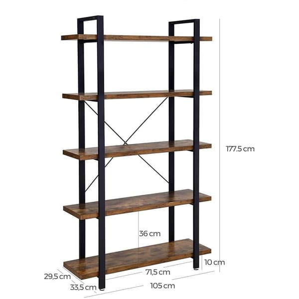 Rootz-kirjahylly - Vintage-kaappi - Kirjahyllyt - 5 kerrosta - harmaa/musta - 105 x 33,5 x 177,5 cm (PxLxK)