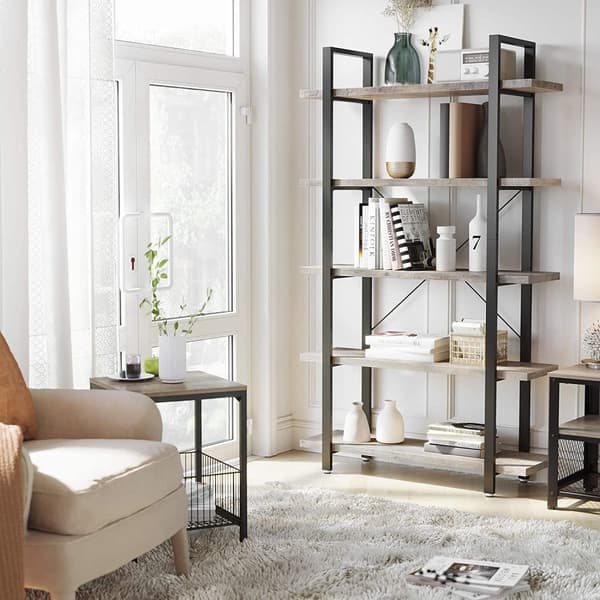 Rootz-kirjahylly - Vintage-kaappi - Kirjahyllyt - 5 kerrosta - harmaa/musta - 105 x 33,5 x 177,5 cm (PxLxK)