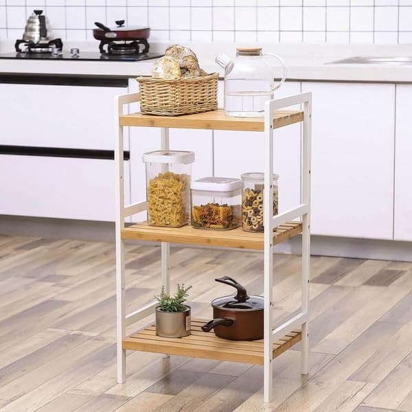 Rootz Reol - Reol - Reol - Bambus reol - Køkkenhylde - Opbevaringshylde - Køkkenreol - Køkkenreol - Bambus - Hvid-Naturlig - 45 x 31,5 x 80 cm (B x D