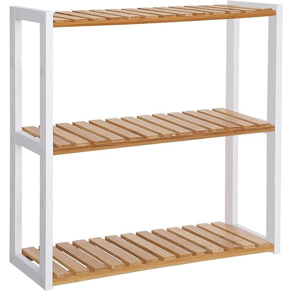 Rootz Vägghylla - Bambu - Justerbar i höjdled - 3 lager - Väggmonterad - Bokhylla - Beige - Vit - 60 x 15 x 54 cm