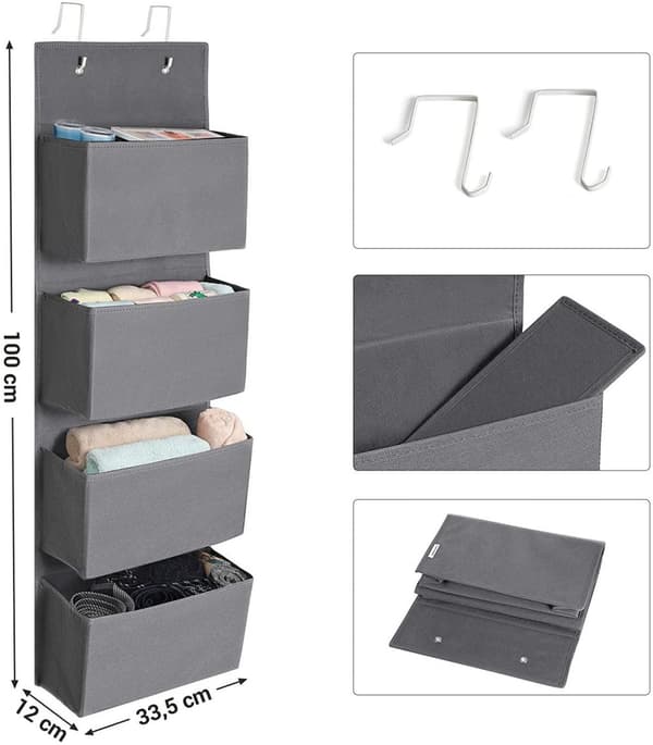 Rootz Door Organizer - Hængende - 4 rum - Opbevaringsplads - Grå - Plast - Pap - 33,5 x 12 x 100 cm