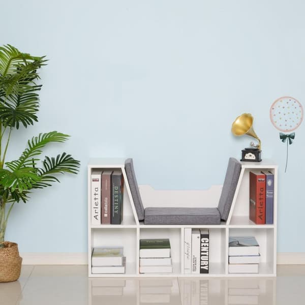 Nancy's Torrance Boekenkast - Zitkast - Spaanplaat - 6 Vlakken - Leeshoek - Wit/Grijs
