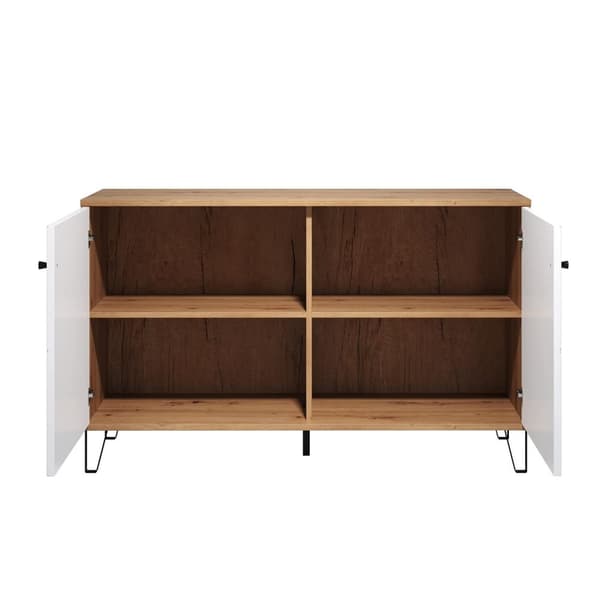 Rootz Living Room Sideboard - Storage Console - TV Cabinet - Oak & White Design - Modern Furniture - Artisan Oak/White - 123x76x40 cm