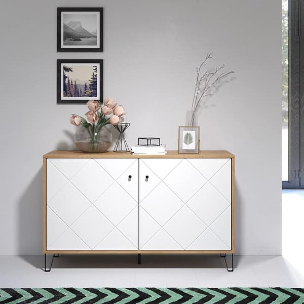 Rootz Living Room Sideboard - Storage Console - TV Cabinet - Oak & White Design - Modern Furniture - Artisan Oak/White - 123x76x40 cm
