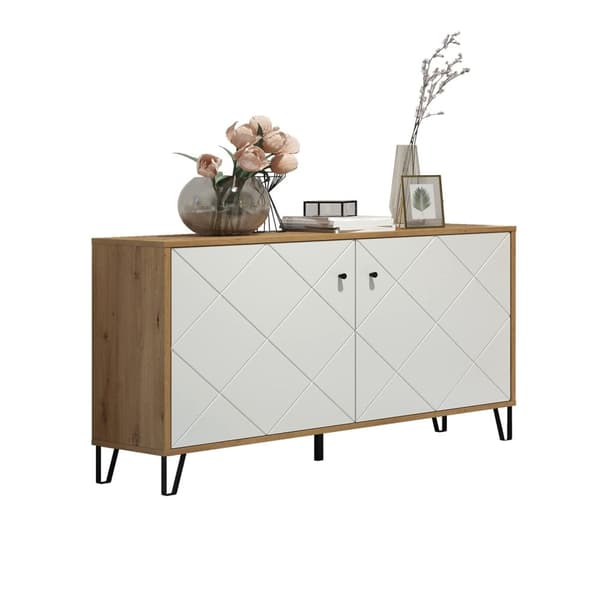 Rootz Living Room Sideboard - Storage Console - TV Cabinet - Oak & White Design - Modern Furniture - Artisan Oak/White - 123x76x40 cm