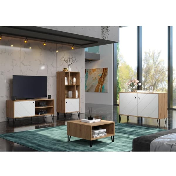 Rootz Living Room Shelving Unit - Display Stand - Storage Rack - Bookshelf - Decor Holder - Organizer Tower - Furniture Piece - Artisan Oak/White - 63