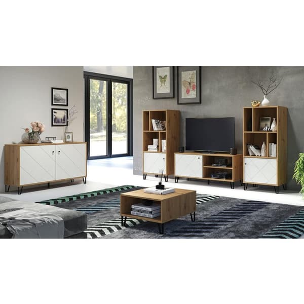 Rootz Living Room Shelving Unit - Display Stand - Storage Rack - Bookshelf - Decor Holder - Organizer Tower - Furniture Piece - Artisan Oak/White - 63