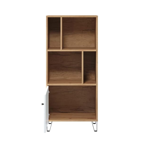 Rootz Living Room Shelving Unit - Display Stand - Storage Rack - Bookshelf - Decor Holder - Organizer Tower - Furniture Piece - Artisan Oak/White - 63