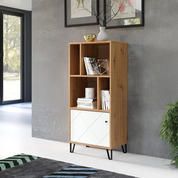 Rootz Living Room Shelving Unit - Display Stand - Storage Rack - Bookshelf - Decor Holder - Organizer Tower - Furniture Piece - Artisan Oak/White - 63