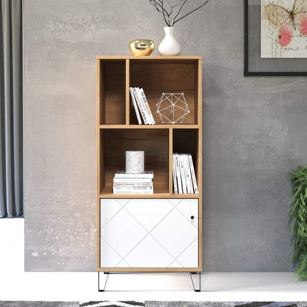 Rootz Living Room Shelving Unit - Display Stand - Storage Rack - Bookshelf - Decor Holder - Organizer Tower - Furniture Piece - Artisan Oak/White - 63