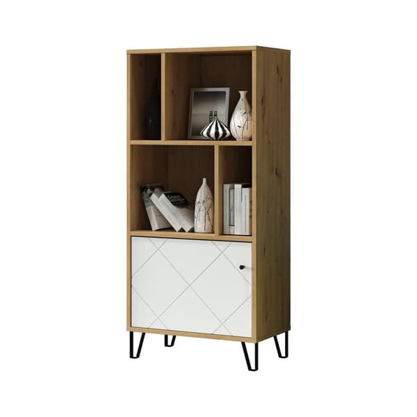 Rootz Living Room Shelving Unit - Display Stand - Storage Rack - Bookshelf - Decor Holder - Organizer Tower - Furniture Piece - Artisan Oak/White - 63