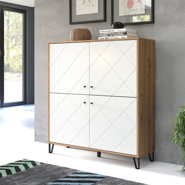 Rootz Bathroom Dresser - Storage Cabinet - Bath Organizer - Scandinavian Design - White Matt with Artisan Oak - 36x79x29 cm