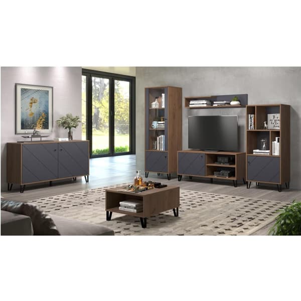 Rootz TV Lowboard - Television Stand - Media Console - Entertainment Center - TV Cabinet - Display Unit - Storage Shelf - Oak Kraft Gold/Graphite - 12