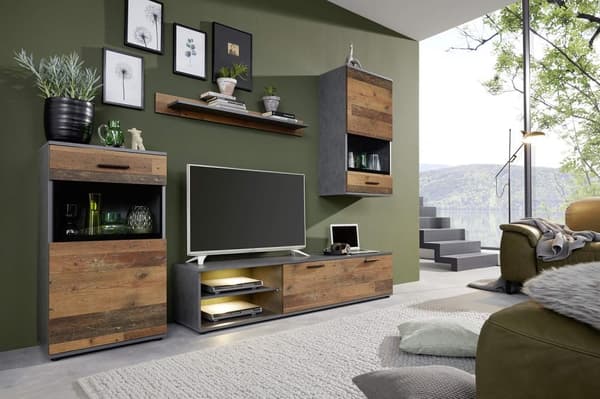 Rootz Living Room Set - Lounge Wall - Modern Furniture Collection - Oldwood Finish -246 x 182 x 37 cm