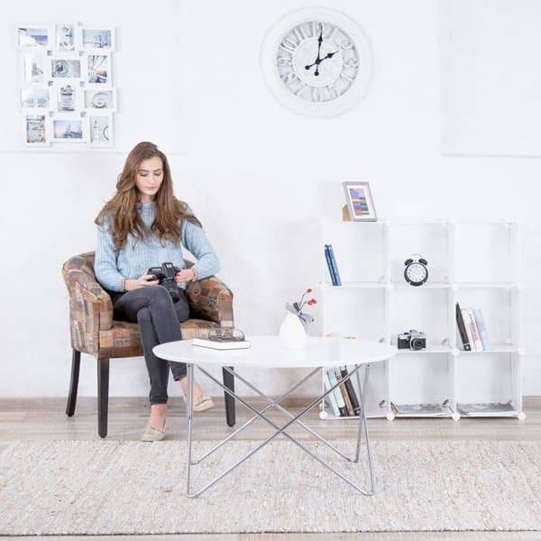 Relaxdays Förvaringshylla 9 fack plastdörrar modulär DIY montering plug-in bokhylla 95x95x32 cm, vit