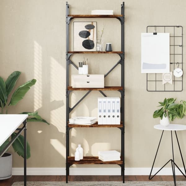 vidaXL bogreol med 5 hylder 56x31,5x174 cm konstrueret træ røget eg