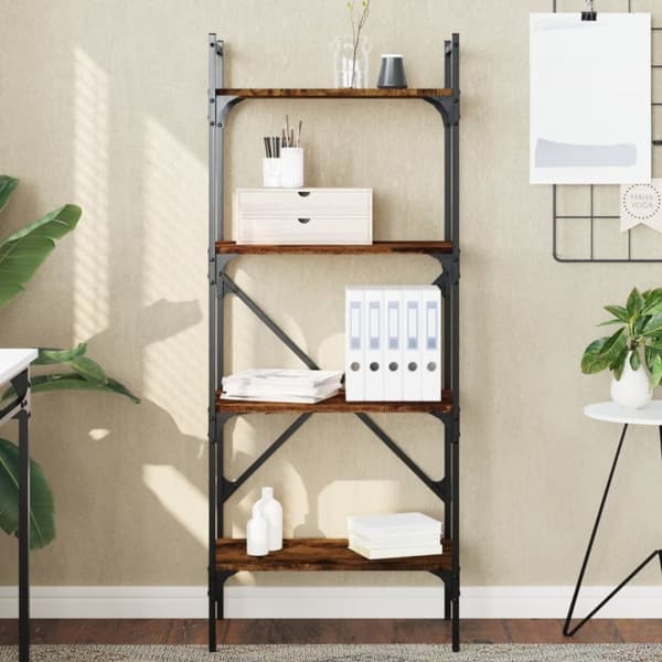 vidaXL bogreol med 4 hylder 56x31,5x138,5 cm konstrueret træ røget eg