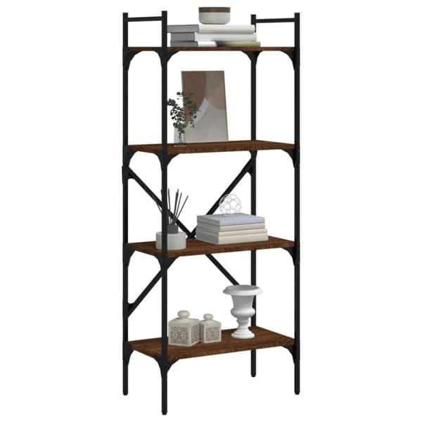 vidaXL bogreol med 4 hylder 56x31,5x138,5 cm konstrueret træ brunt eg