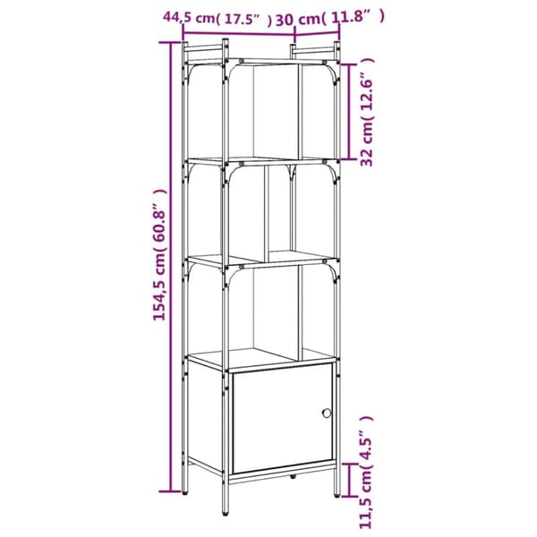 vidaXL bogreol med låge 44,5x30x154,5 cm konstrueret træ røget egetræ