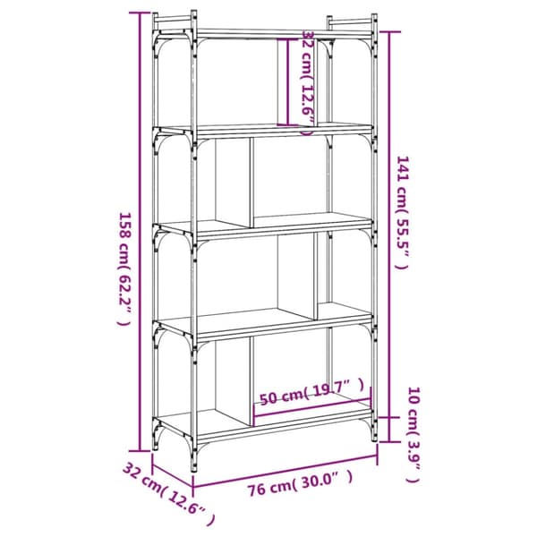 vidaXL Bokhylla 5 hyllplan svart 76x32x158 cm konstruerat trä
