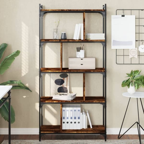 vidaXL bogreol 76x32x158 cm 5 hylder konstrueret træ røget eg