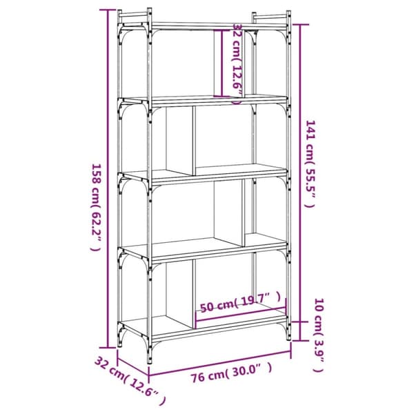 vidaXL bogreol 76x32x158 cm 5 hylder konstrueret træ brunt eg