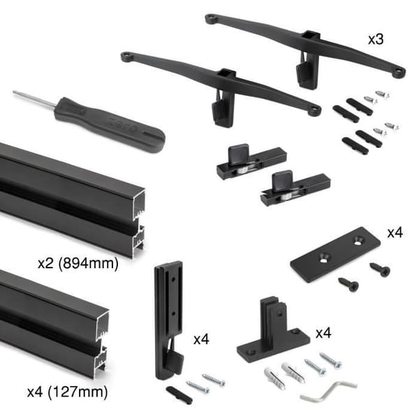 Emuca Modular Frame KitZero Kit med väggmonteringsbeslag, aluminium och Zamak, målad texturerad svart