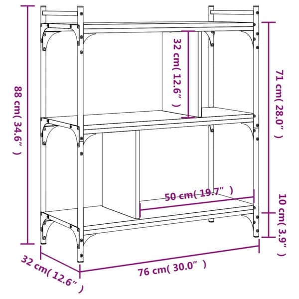 vidaXL bogreol 76x32x88 cm 3 hylder konstrueret træ sonoma-eg