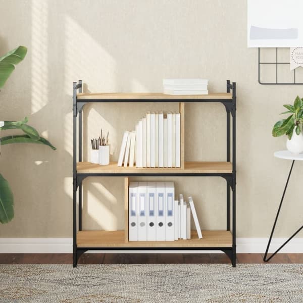vidaXL bogreol 76x32x88 cm 3 hylder konstrueret træ sonoma-eg