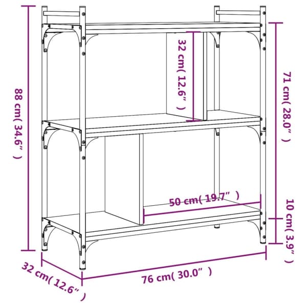 vidaXL bogreol med 3 hylder 76x32x88 cm konstrueret træ sort
