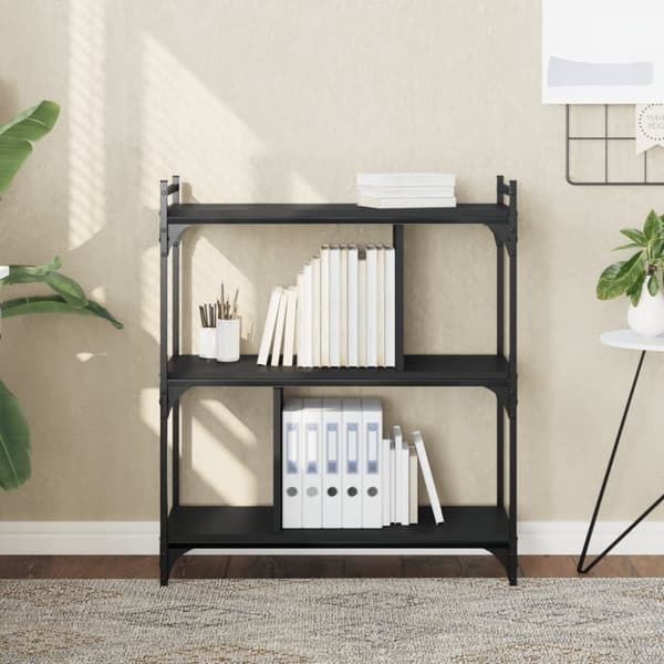 vidaXL bogreol med 3 hylder 76x32x88 cm konstrueret træ sort
