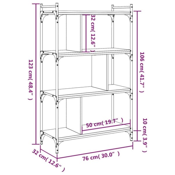 vidaXL bogreol med 4 hylder 76x32x123 cm konstrueret træ sort