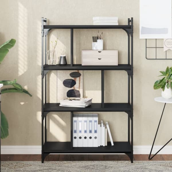vidaXL bogreol med 4 hylder 76x32x123 cm konstrueret træ sort