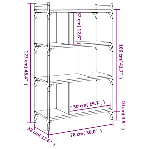 vidaXL bogreol 76x32x123 cm 4 hylder konstrueret træ røget eg