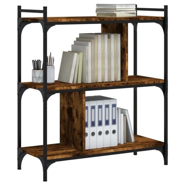 vidaXL Bokhylla 3 hyllplan rökfärgad ek 76x32x88 cm konstruerat trä