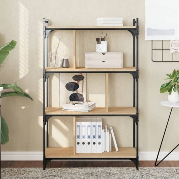 vidaXL bogreol 76x32x123 cm 4 hylder konstrueret træ sonoma-eg