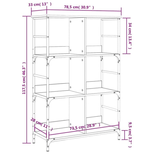 vidaXL Bokhylla sonoma-ek 78,5x33x117,5 cm konstruerat trä