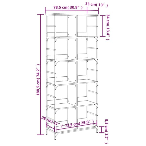 vidaXL bogreol 78,5x33x188,5 cm konstrueret træ brun egetræsfarve