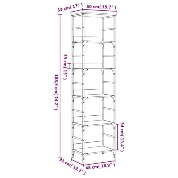 vidaXL bogreol 50x33x188,5 cm konstrueret træ sort