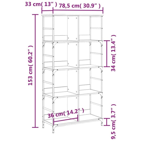 vidaXL bogreol 78,5x33x153 cm konstrueret træ grå sonoma-eg