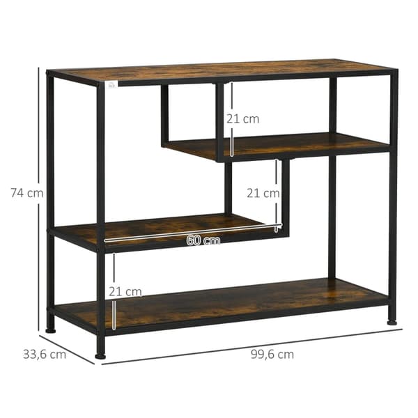 Rootz Hylla - Konsolbord - Industriell design - 4 hyllor - Stålstomme - Spånskiva - Rustik Brun + Svart - 99,6 x 33,6 x 74 cm