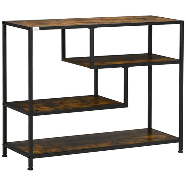 Rootz Hylla - Konsolbord - Industriell design - 4 hyllor - Stålstomme - Spånskiva - Rustik Brun + Svart - 99,6 x 33,6 x 74 cm