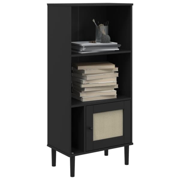 vidaXL bogreol SENJA rattanlook 60x35x130 cm massivt fyrretræ sort